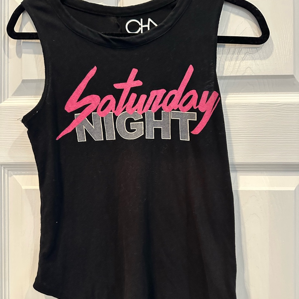 Chaser Black Tank Top with Pink and Gray Print